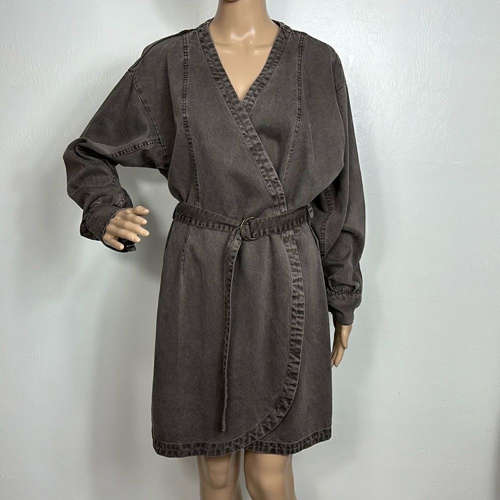Young Fabulous & Broke Washed Gray Denim Wrap Mini Dress - Picture 3 of 16